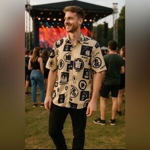3 brand NWOT, Chinese graphics silky soft short sleeve button  down shirt. 😊